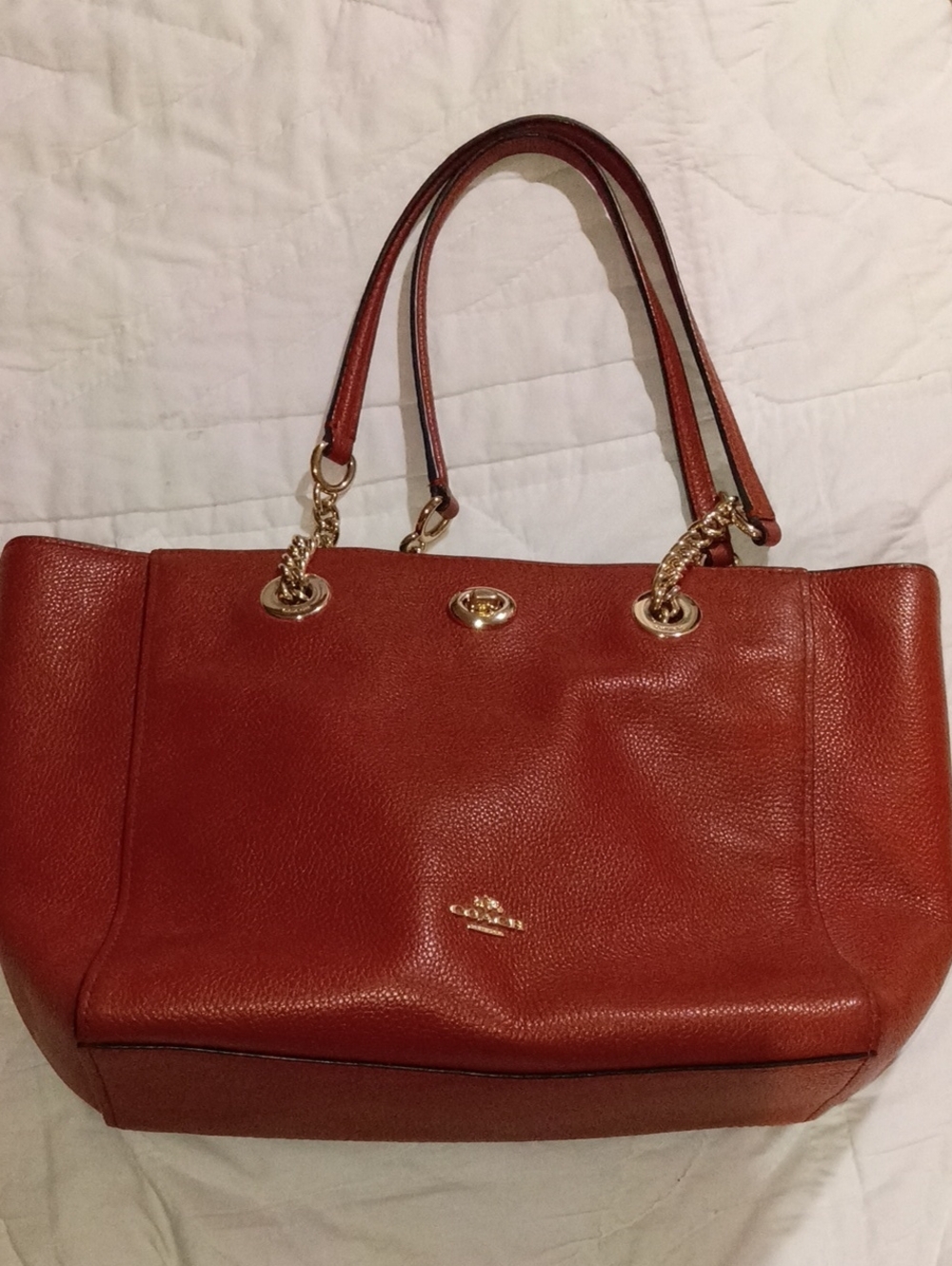 Coach Pebbled Leather Tote in Rust Brown with Gold Hardware